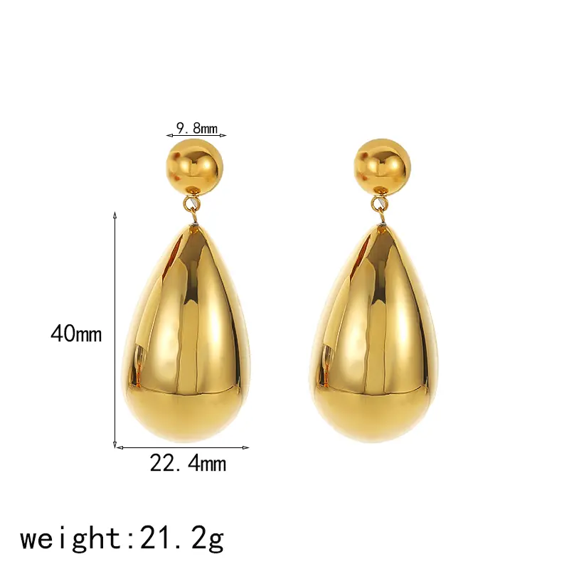 1 par de aretes tipo botón de acero inoxidable chapados en oro de 18 quilates con forma de gota de estilo clásico y sencillo para mujer h5 Imagen2